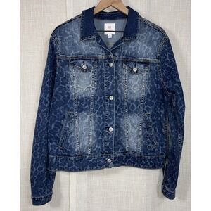 Lularoe Women's XL Harvey Denim Crop Jacket Leopard Cheetah Animal Print